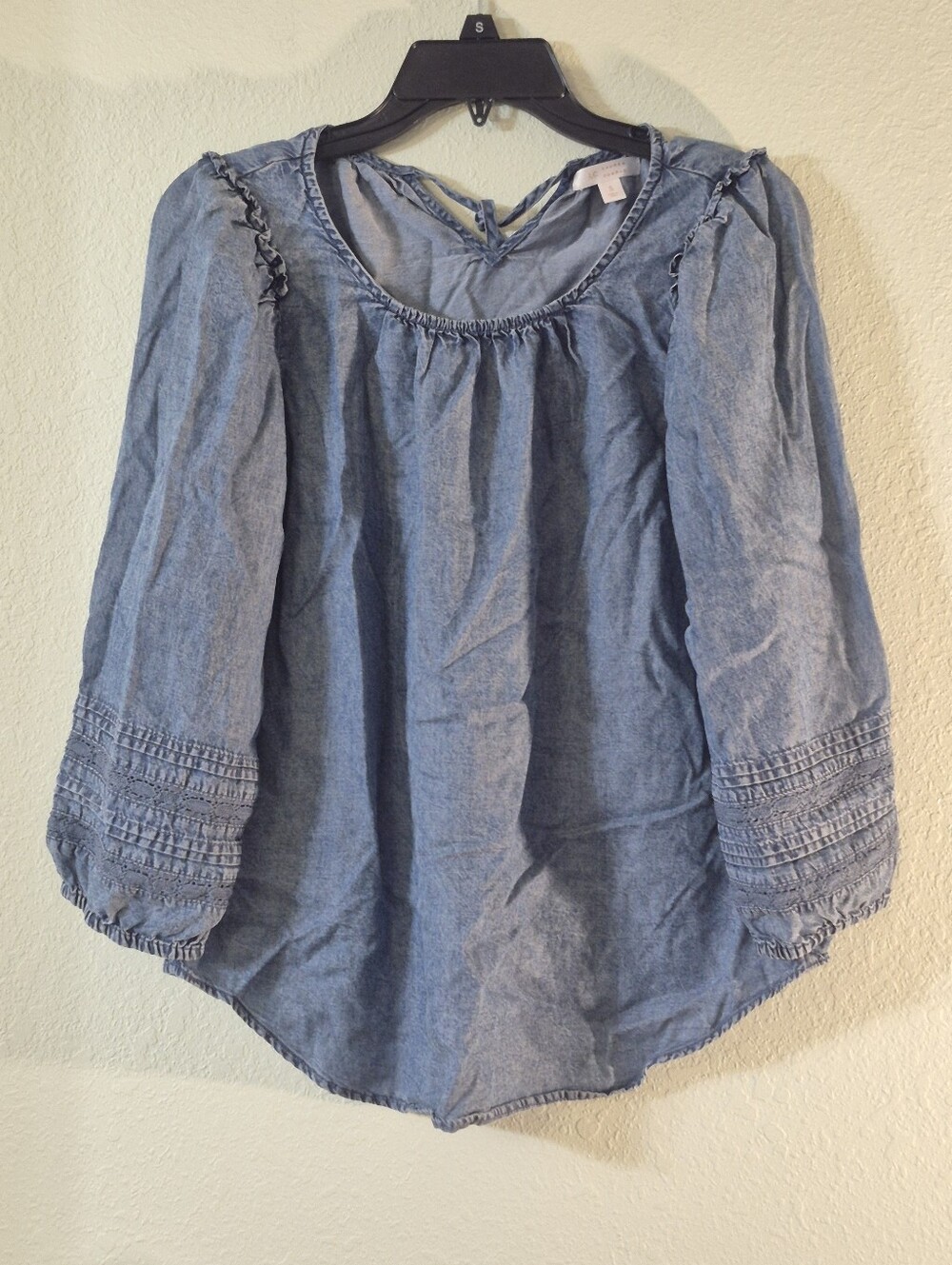 LC Lauren Conrad Light Blue Chambray Peasant Blouse
